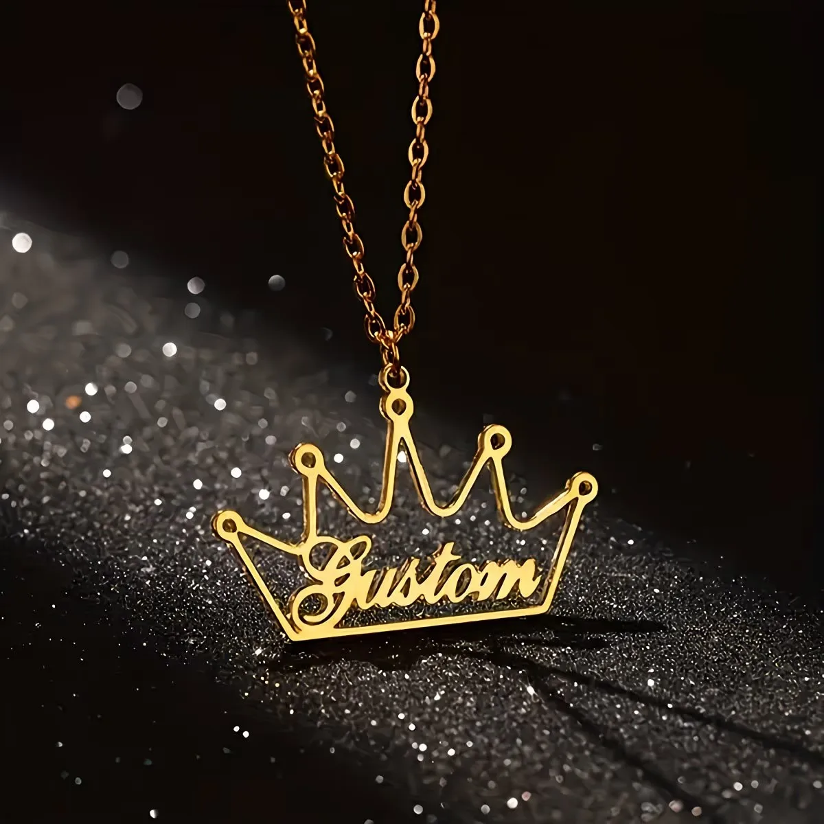 Custom Name Letter And Number Crown Pendant with Stainless Steel Golden And Silvery Chains, Available in Various Fonts – an Eleg