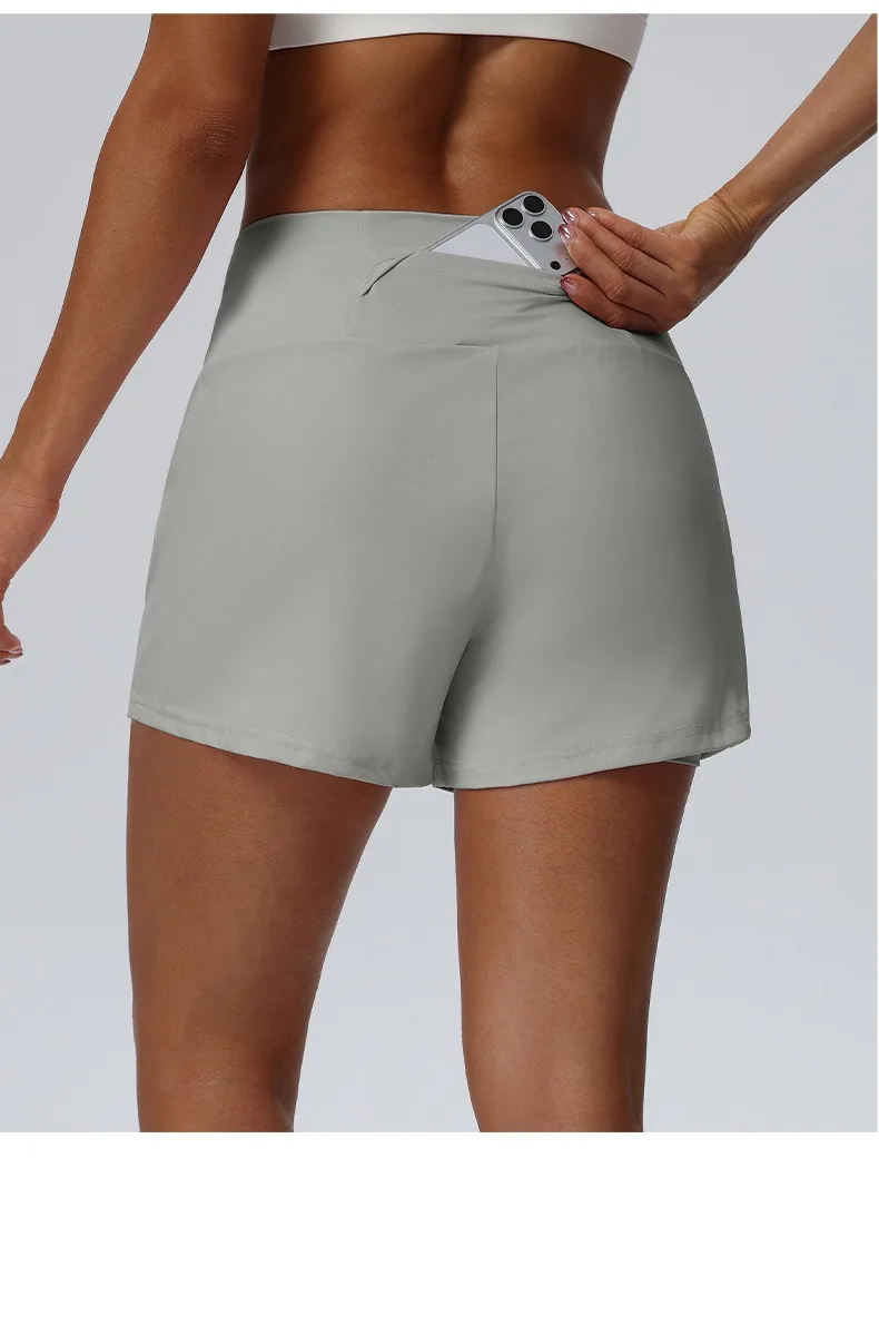 Women's Summer Loose Running Shorts 2-in-1Quick Dry Athletic Yoga Gym Shorts with Pockets Yoga Fitness Sports Shorts