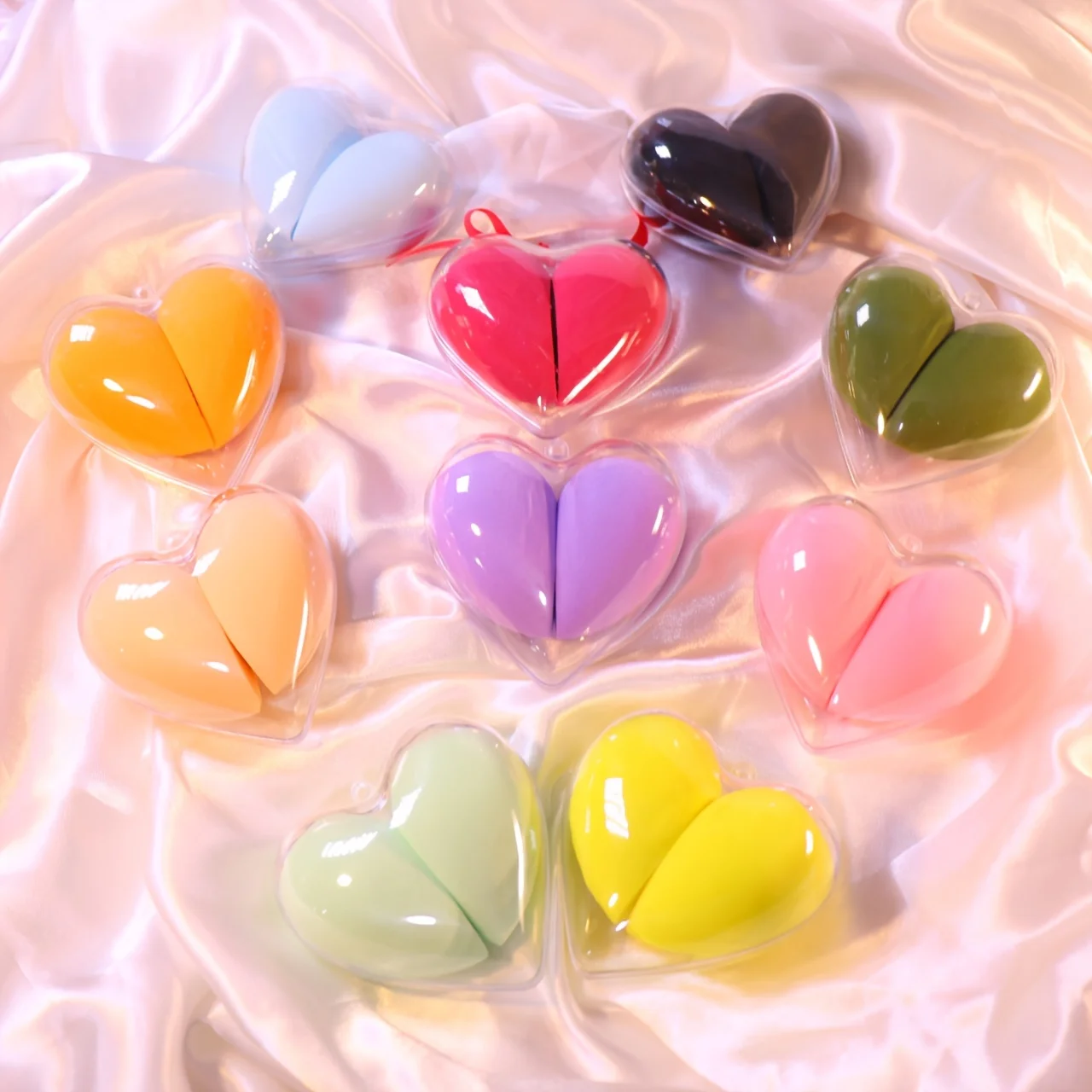 2pcs/1box love box box powder puff, powder slant cut super soft delicate makeup egg box set foundation make-up sponge makeup egg