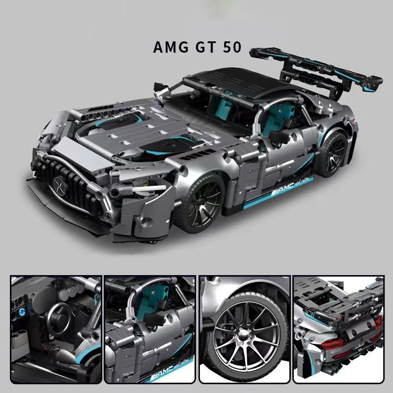 1466pcs การวิเคราะห์ชุบสีเทา AMG GT 50 กีฬารถบล็อกอาคารแข่งรถประกอบอิฐของขวัญของเล่นสําหรับเด็ก