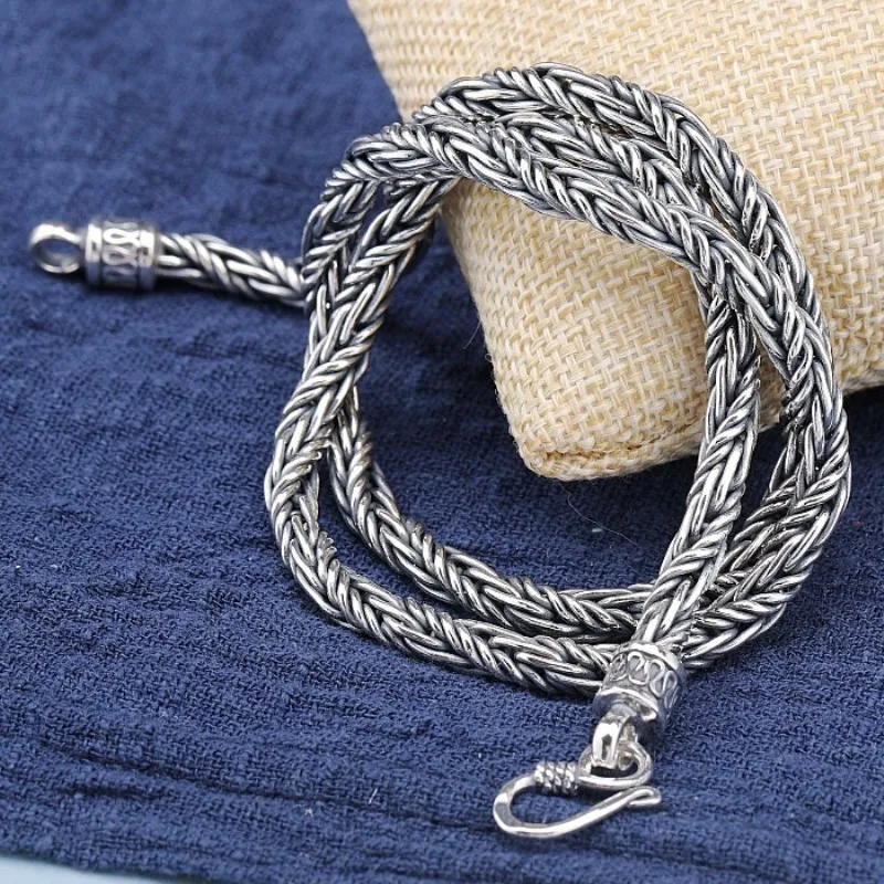 

Real Solid 925 Sterling Silver Chain Men 5mm Wheat Twist Rope Braided Necklace 58-60g/50cm