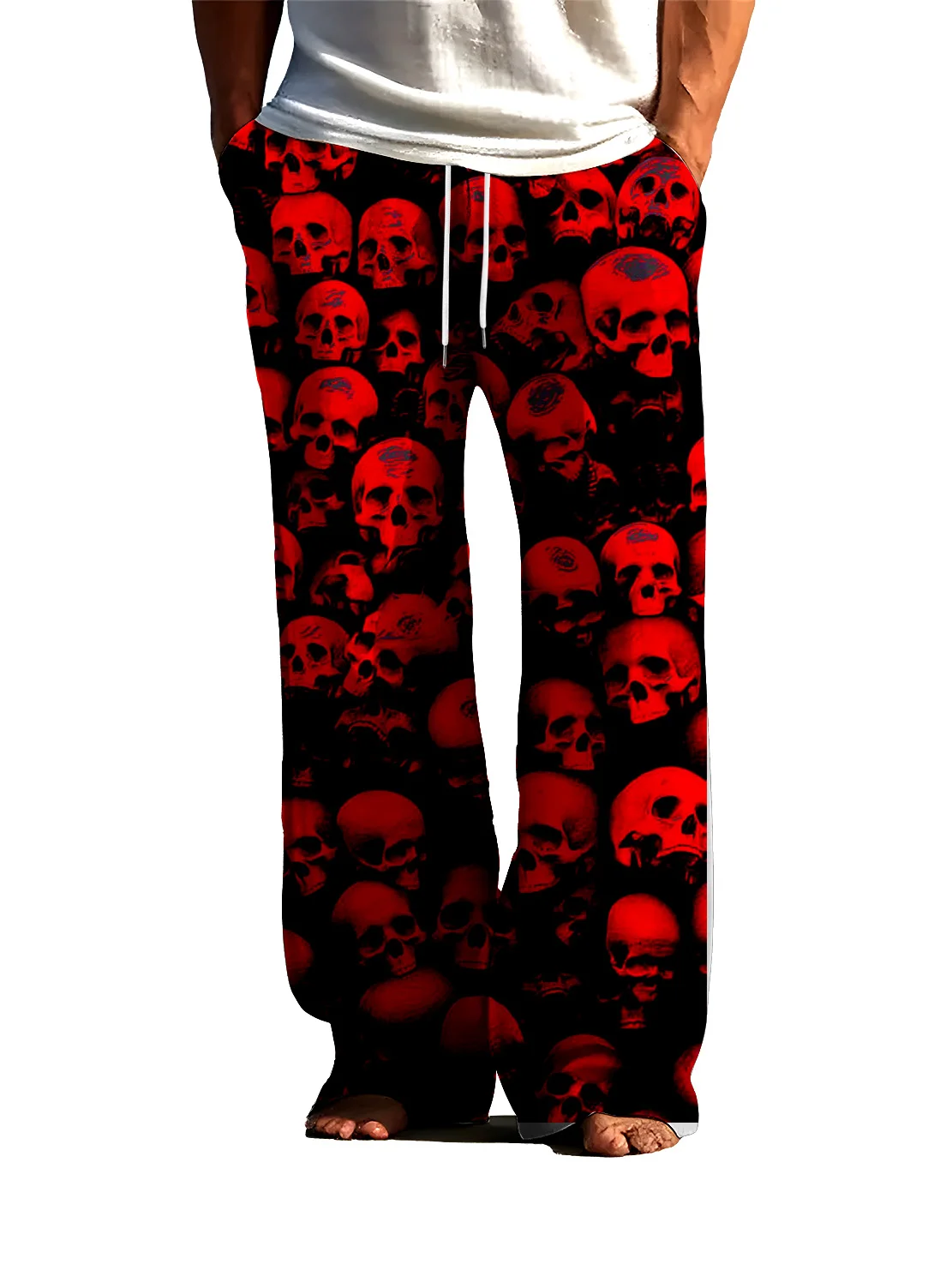 Bold Men\'s Skull 3D Printed Sleeper Pants Ice Silk Air Conditioning Home Skin friendly Sleeper Pants Can Be Wearing Externally