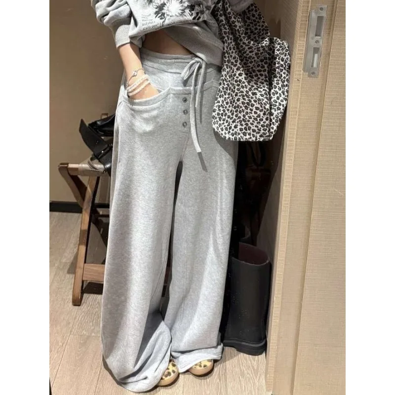 

Ранняя осень 2023, женские повседневные спортивные штаны с прямыми штанинами на шнурке, ленивые и универсальные, на шнурке