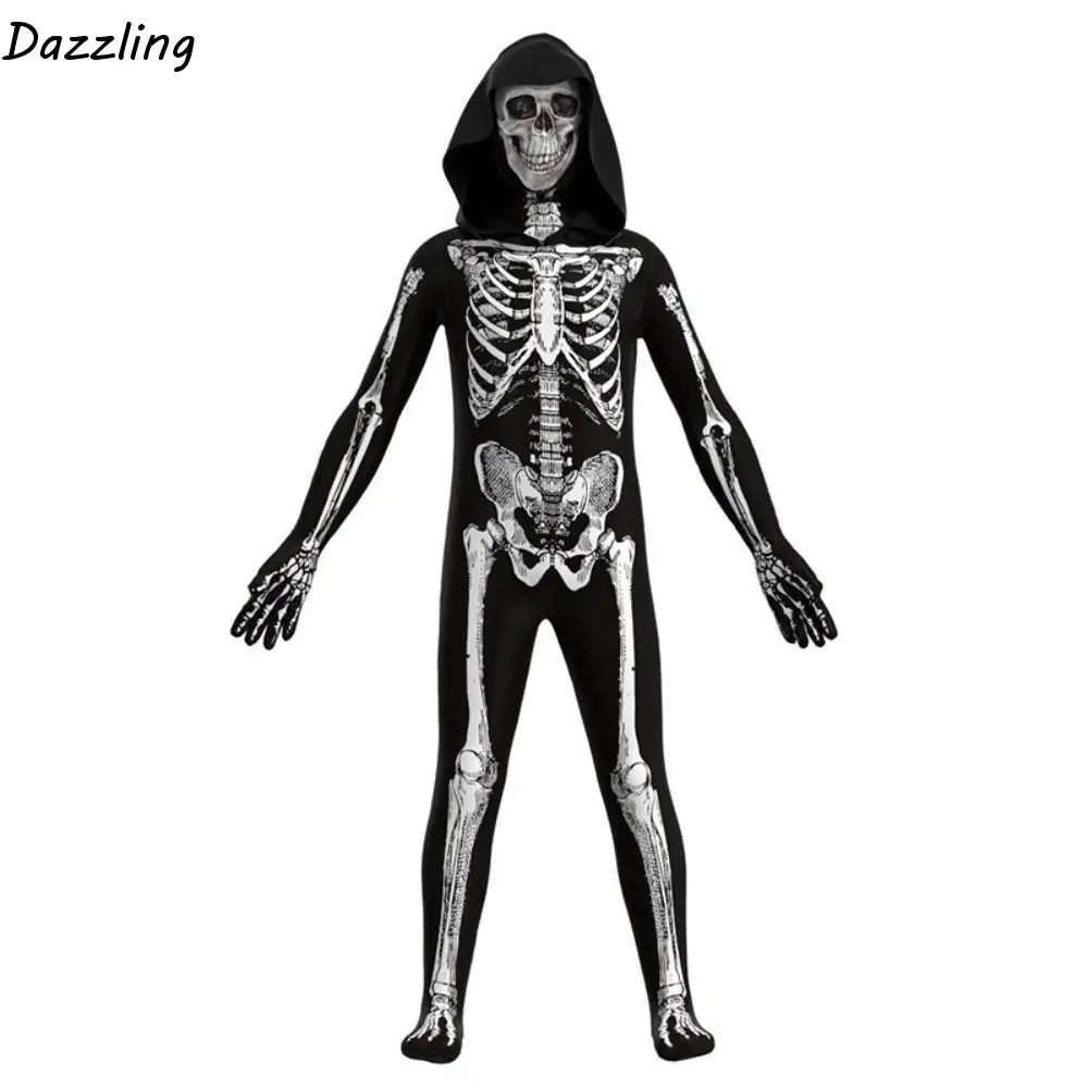 

Elastic Halloween Cosplay Costume Polyester Separate Headgear Skeleton Costume Carnival Party Decoration Skull Bodysuits Cosplay