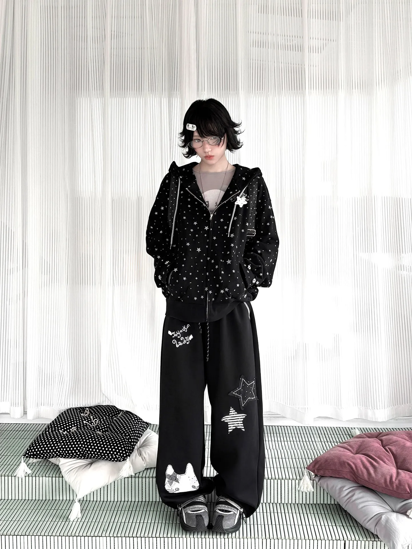 

Худи Kyoukobaby оверсайз свободного кроя с принтом звезд на углу, повседневная женская верхняя одежда