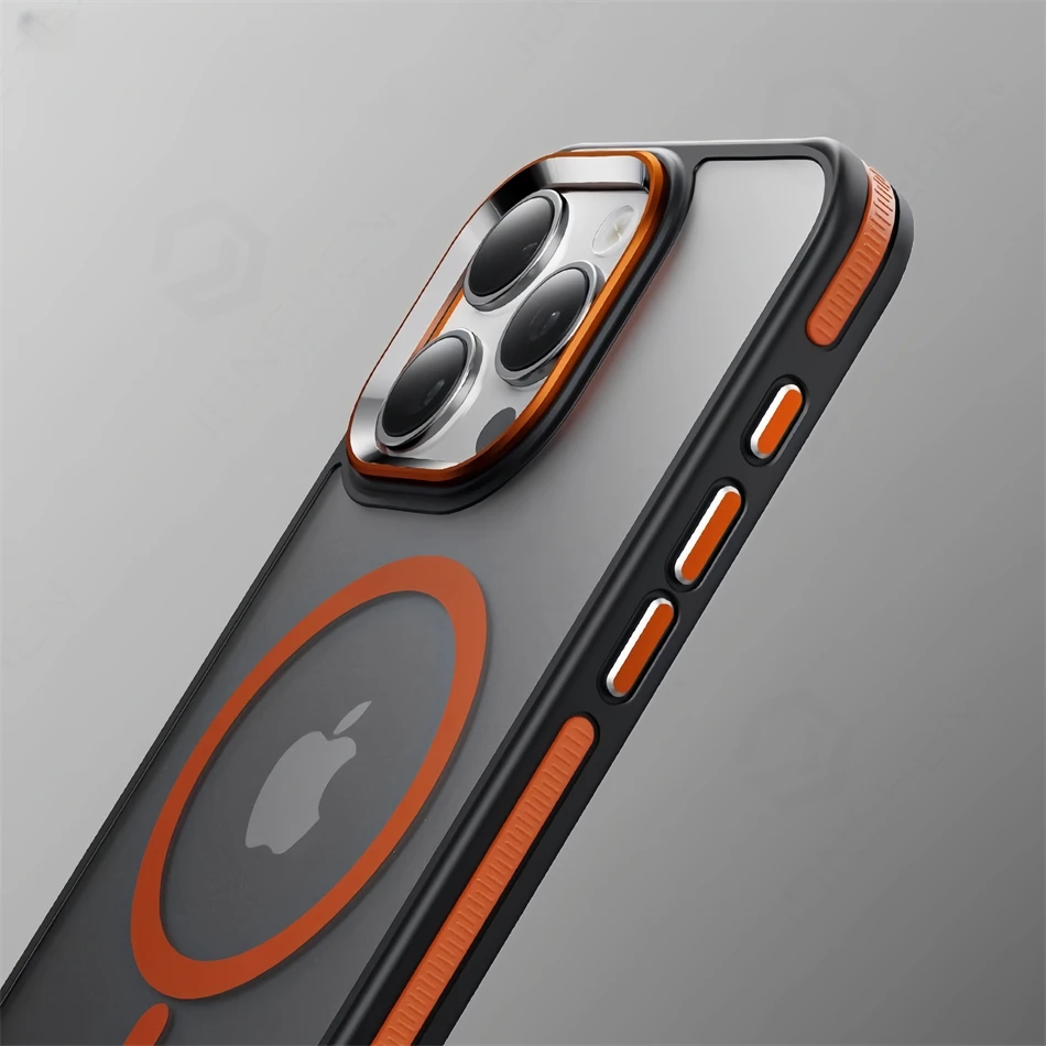Custodia per armatura antiurto traslucida antiscivolo di lusso per iPhone 12 13 14 15 16 Pro Max per custodia wireless compatibile Magsafe Funda