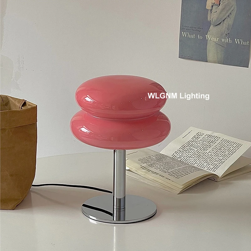 Macaron Glass Table Lamp Egg Tart Desk Light Bedroom Living Room Atmosphere Lamps Night Light Girl Bedroom Bedside Decor