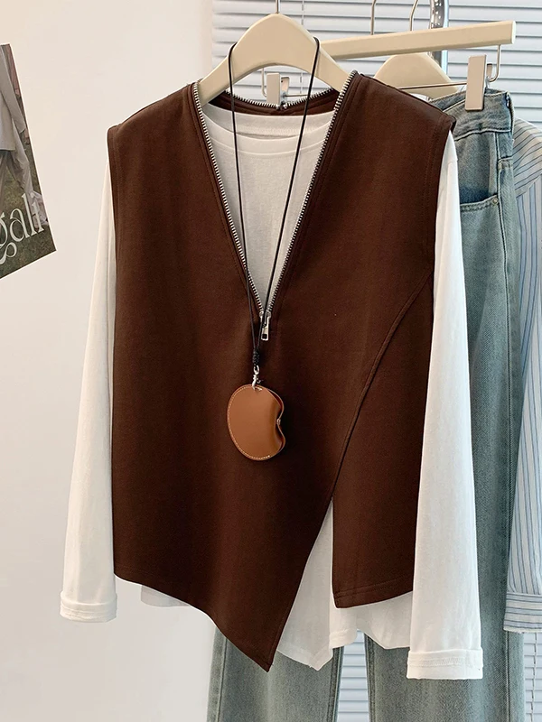 Spring Autumn Women's plus Size Vest Tank Top Bottoming Shirt Asymmetric Two-Piece Set Casual Comfortable Breathable