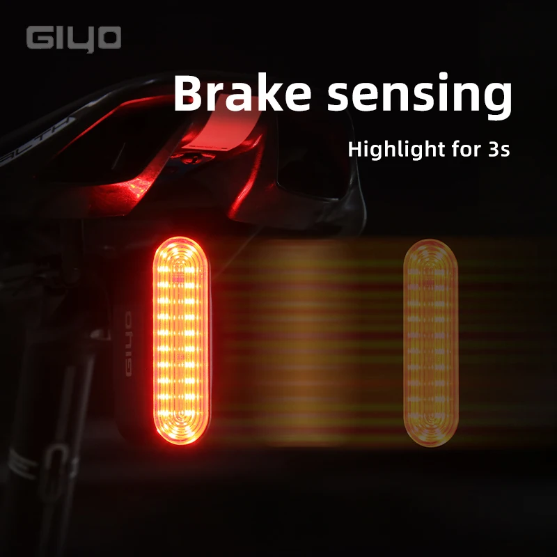 GIYO Bike Warning Rear Light IP66 Waterproof Bicycle Brake Sensing Taillight 800mAh Long Lasting USB Charge Led Seatpost Lamp