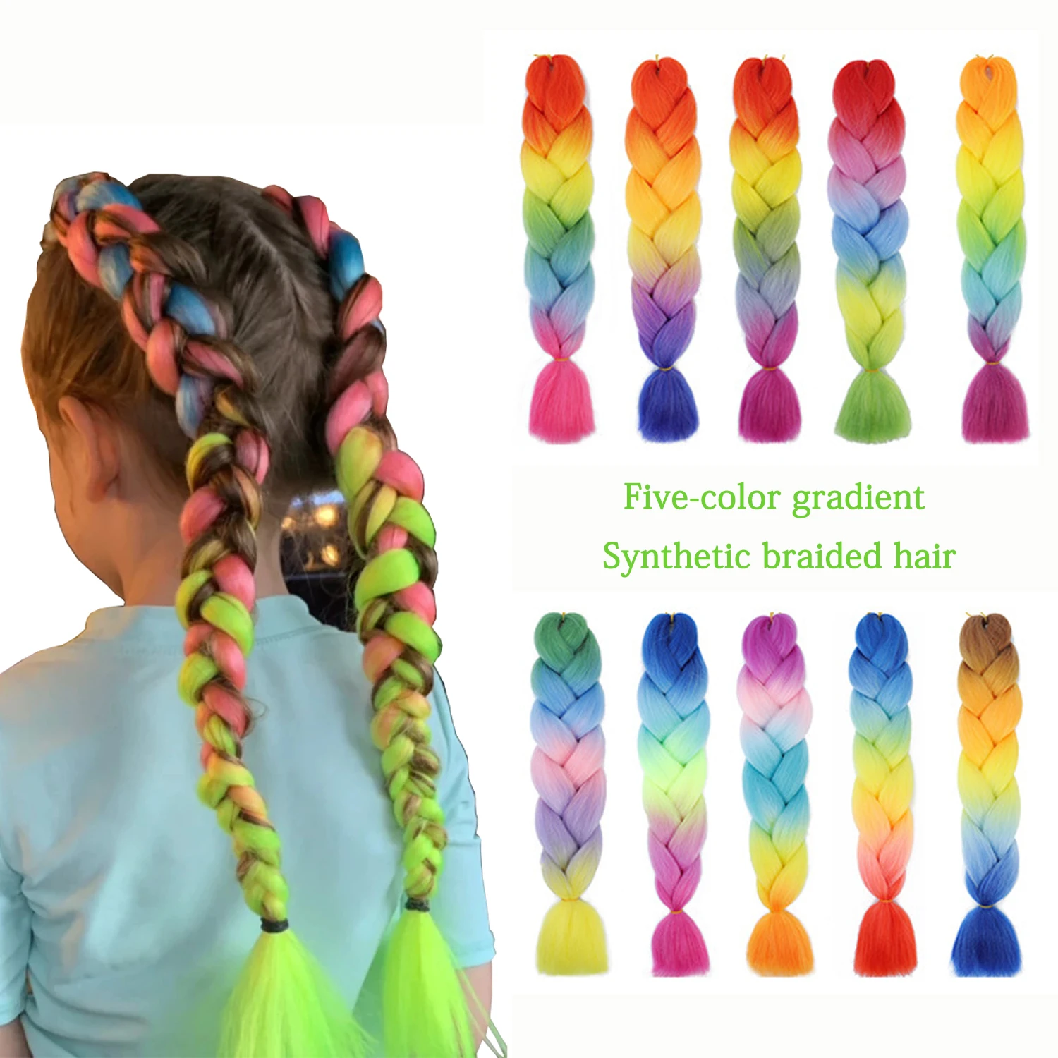 

24-Inch Extended Synthetic Braid Hair African Gradient Color Women'S Hair Extension Colorful Giant Braided Daily Diy Crochet Wig