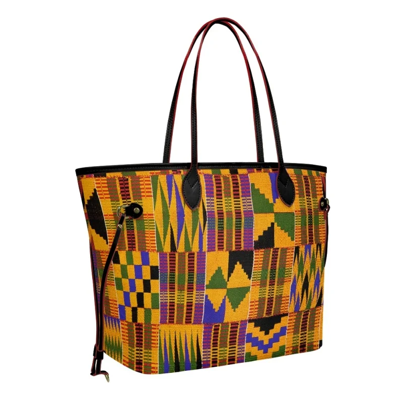 Bolso de hombro con estampado africano para mujer, bolsa de mano de gran capacidad, estilo étnico, informal, PU