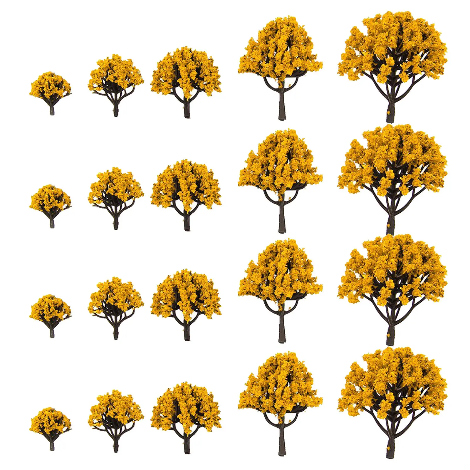 20Pcs Sand Table Trees Yellow Flowers Various Height Plastic Foam Landscape Scenery Layout Train Track Decoration