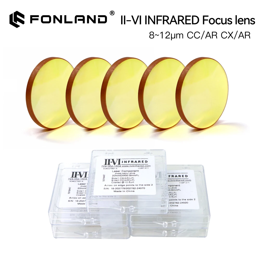 Fonland 1/3/5/10PCS II-VI INFRARED CO2 Laser Focus Lens Dia.20mm FL 38.1 50.8 63.5 76.2 101.6 MM For CO2 Laser Cutting Machine