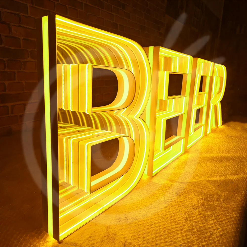 Benutzerdefinierte 3D LED Infinity Spiegel Zeichen Kanal Buchstaben personalisierte Spiegel Wand Business Outdoor Indoor Dekoration für Bar Salon