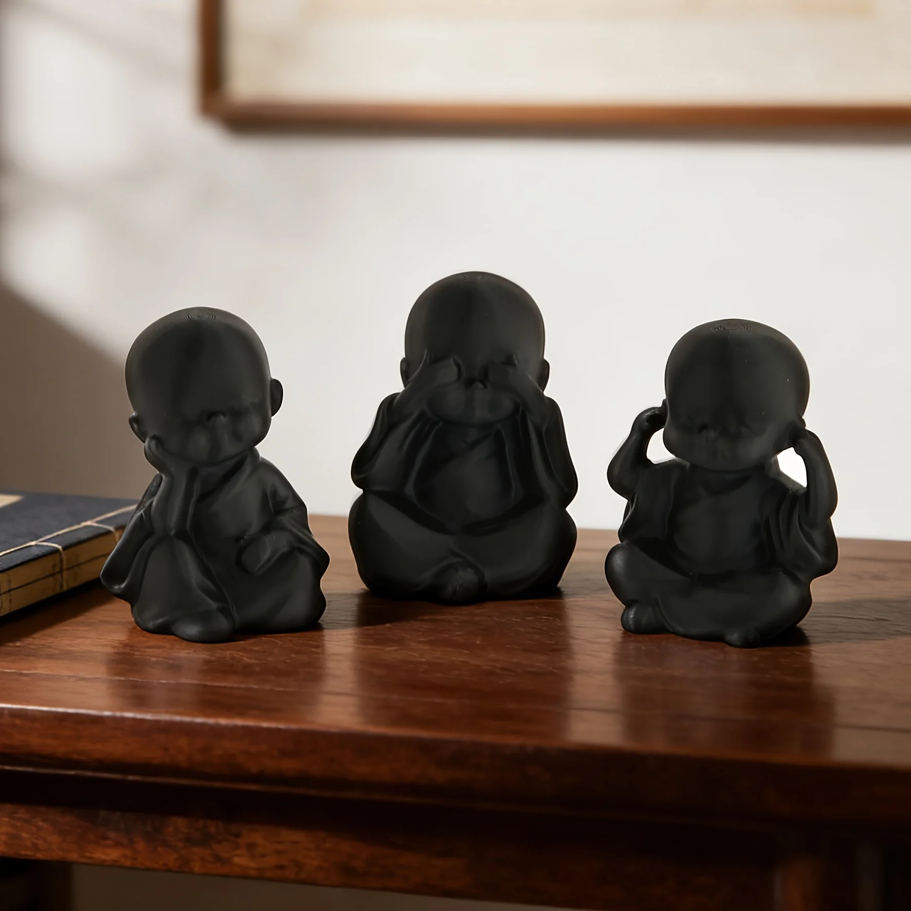 3-Piece Set with Random Styles, Creative Little Monk Figurines, 3D Printed in Minimalist Zen Style, 3 