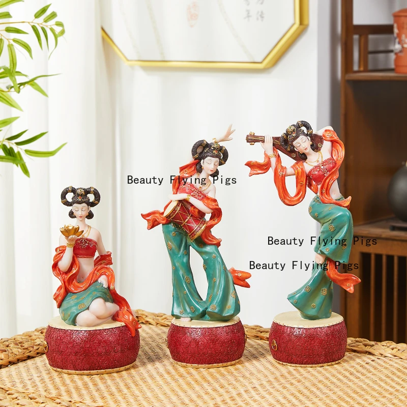 Resin Creative Chinese Dunhuang Flying Apsaras Antique Style Girl Living Room Wine Cabinet Bo Gu Jia National Style Crafts