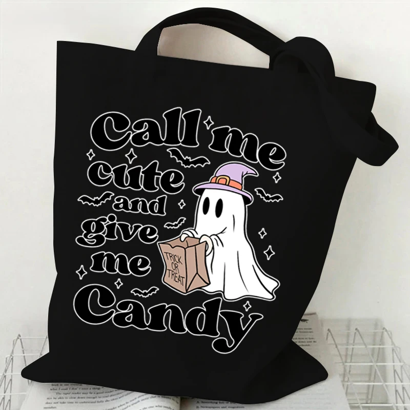 Borsa a tracolla Simpatico caffè Fantasmi Borsa tote in tela Donna Fantasma di Halloween Shopping Bag Borsa riutilizzabile femminile stile cartone