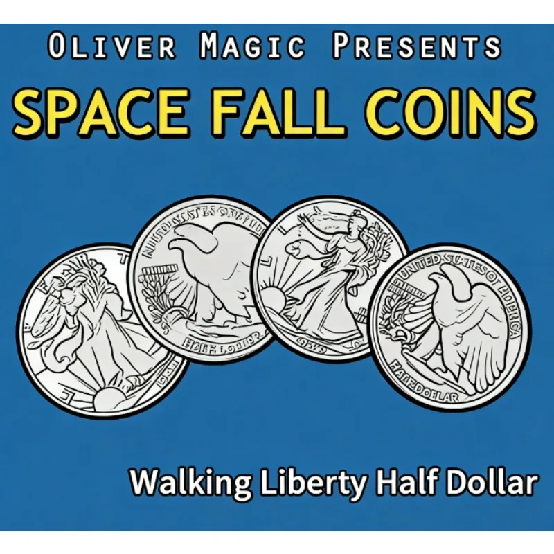 

Space Fall Coins Magic Set – Walking Liberty Half Dollar Coin Thru Silk Close-Up Mentalism Illusion Gimmick Magician Props