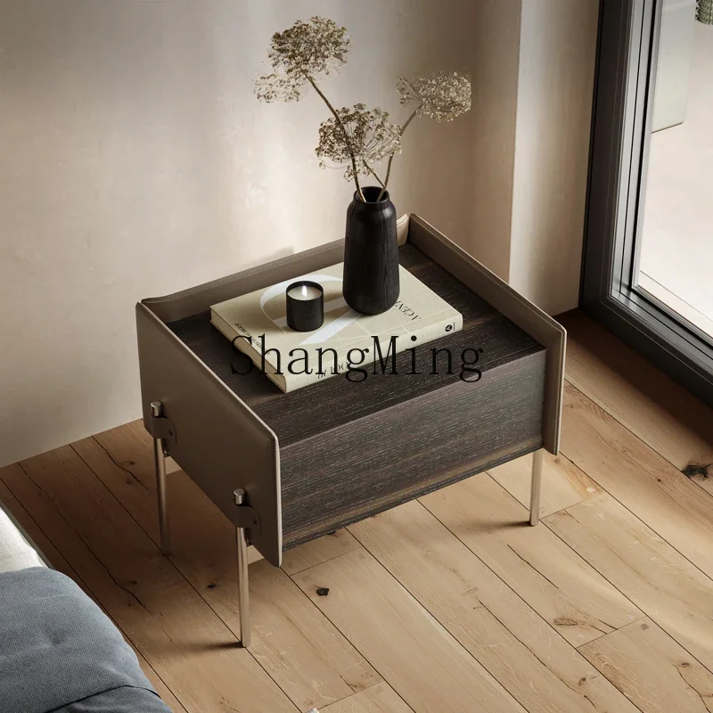 

CL minimalist solid wood bedside table bedroom storage stainless steel large capacity bedside table