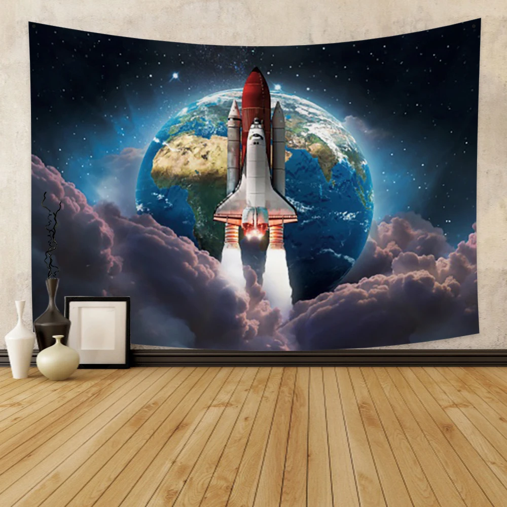 

Rocket Launch Scene Tapestry Wall Hanging Space Earth Tapestry Decoration Art for Bedroom Living Room Dorm Home Decor