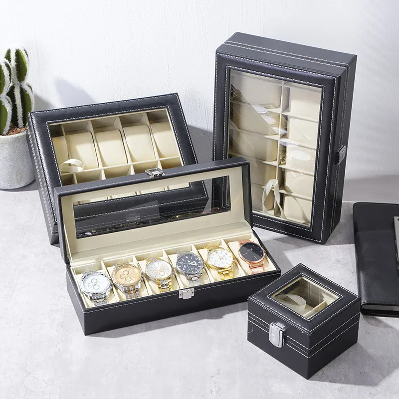 DELESYS クラシックスタイル 大容量 ブラックレザー 腕時計収納＆ディスプレイボックス 手作りのエコフレンドリーレザー ギフトウォッチボックス