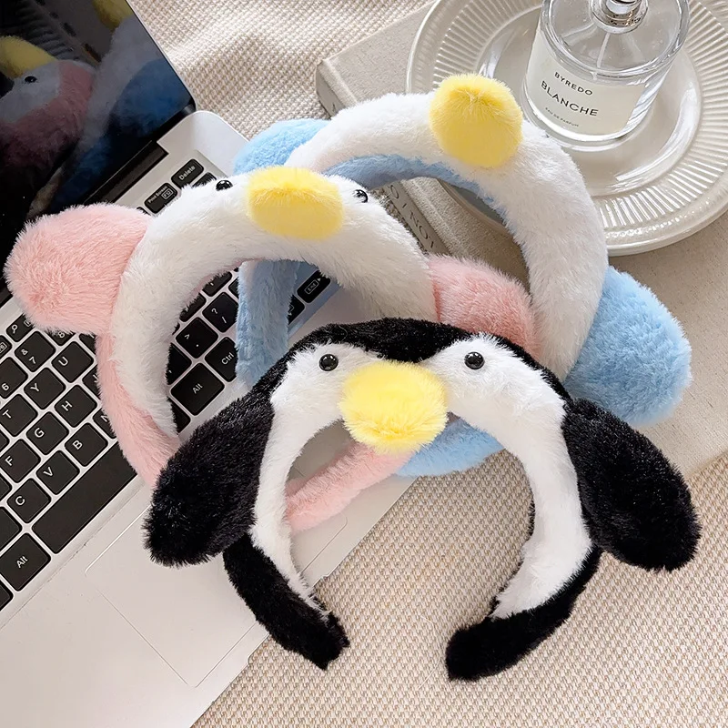 

NEW Cute Cartoon Penguin Plush Headband Creative Funny Hair Band Wash Face Makeup Headband for Women Winter Hair Accessories