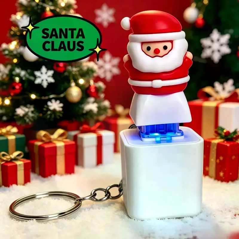 Santa Claus Fidget Toy Keychain Battery Type with Sound & LED Lights Keyboard Clicker Stress Relief Christmas Gifts