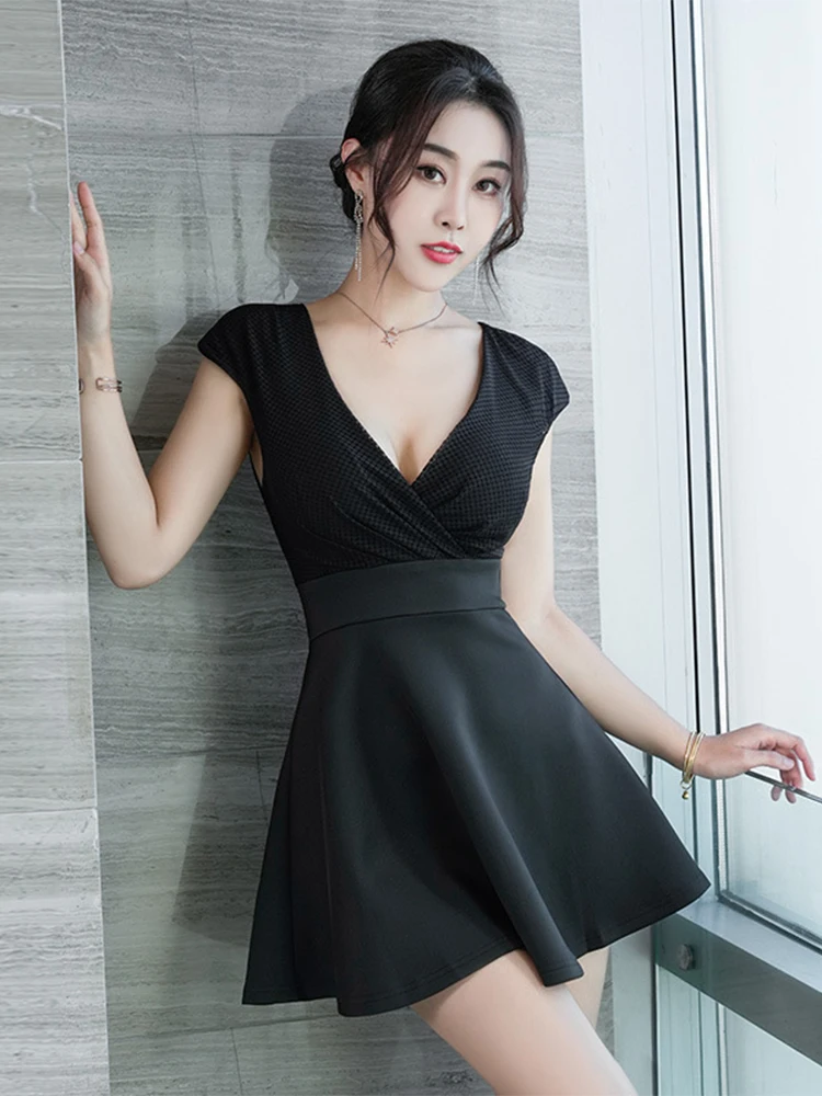 

Sexy ort Skirt Work orm Bathing Techan Nightclub Dr New KTVA Evening Gown High Waist V-neline A-line Skirt