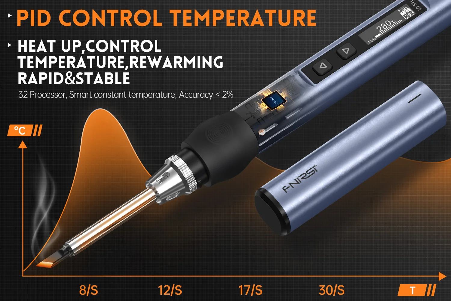 FNIRSI HS-01 Intelligenter elektrischer Lötkolben 65WPD, einstellbare konstante Temperatur, tragbare digitale Lötstation zum Schweißen – Detail 11