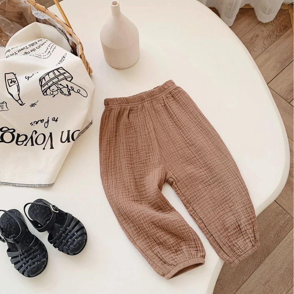 Kids Solid Color Loose Gauze Pants Summer Lightweight Fashion Trousers Unisex Casual Bloomers Multiple Colors Bottoms Baby Pants