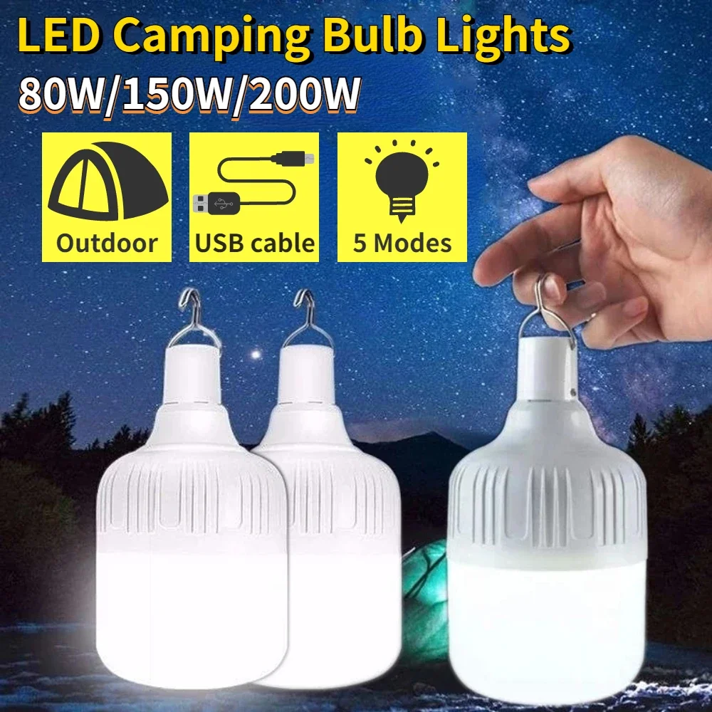 Camping Light Rechargeable LED Bulb Hanging Tent Light Portable Emergency Bulb for Garden Camping Light Super Bright Rain Proof