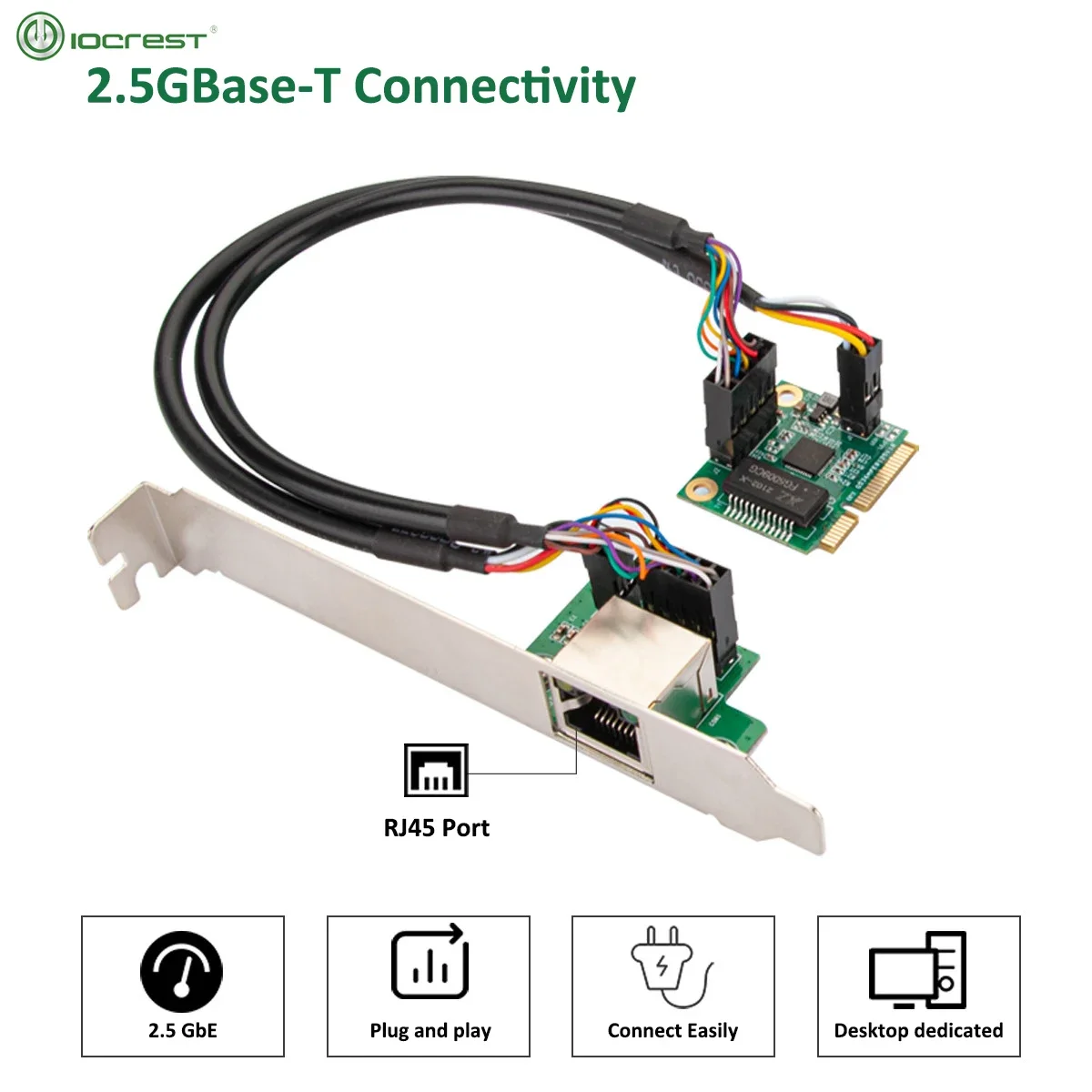 

IOCREST Mini PCIe 2,5 ГБ Ethernet-карта Гигабитный сетевой адаптер 2,5 GBase-T с 1 портами 2500 Мбит/с RJ45 Карта контроллера локальной сети