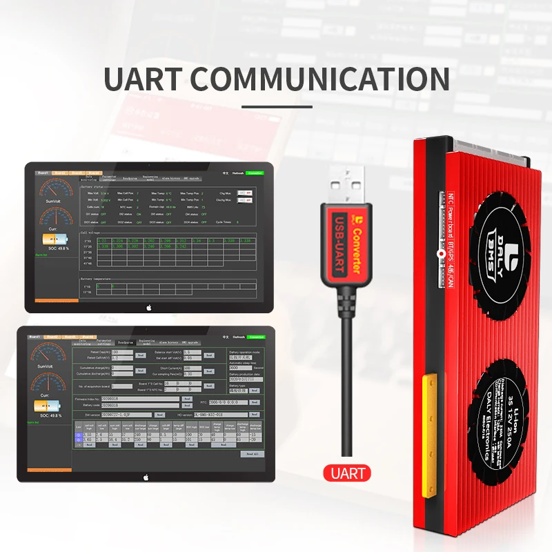 Daly Smart LiFePo4 BMS 4S 12V 24V 36V 48V BT 30A 60A 80A 100A 120A 150A 200A 250A 300A 400A 3S 7S 8S 10S 12S 13S 16S 24S