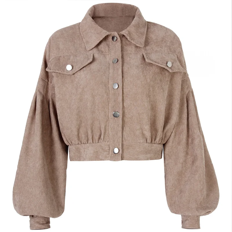 Nuove giacche da donna Top con maniche a lanterna Giacca bomber corta Soprabito Capispalla vestiti Velluto a coste Cappotto autunno inverno 18047