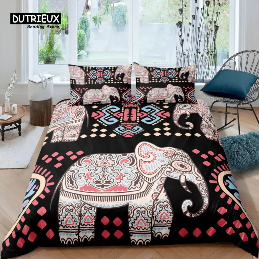 Home Living Luxury 3d Lotus Ethnic Elephant Bedding Set Duvet Cover Pillowcase Kids Bedding Set Queen and King EU/US/AU/UK Size
