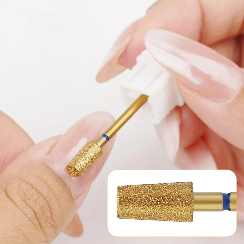 Brocas de diamante dorado para uñas, fresa eléctrica para manicura, limpieza de cutículas, rebabas rotativas, cabezal de esmalte, herramienta limpiadora de uñas