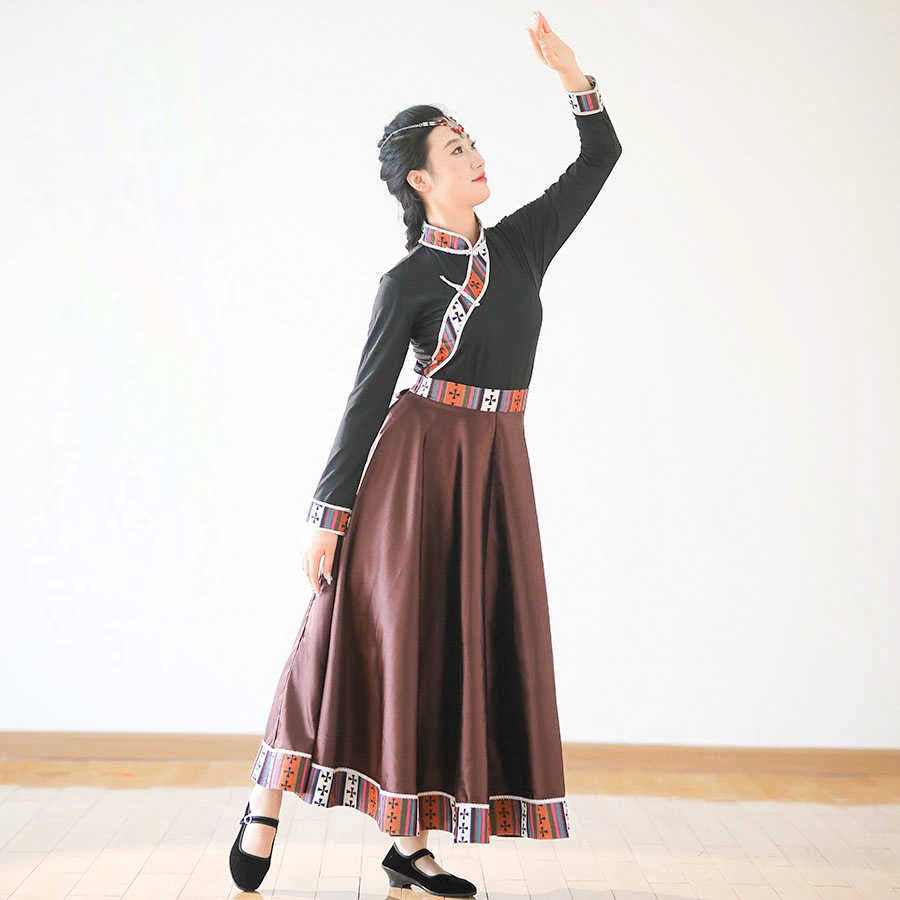 

Student Ethnic Minority Costume Skirt Suit Dance Performance Tibetan Young Women Clothing Top + Skirts Female Adult Outfit TP046