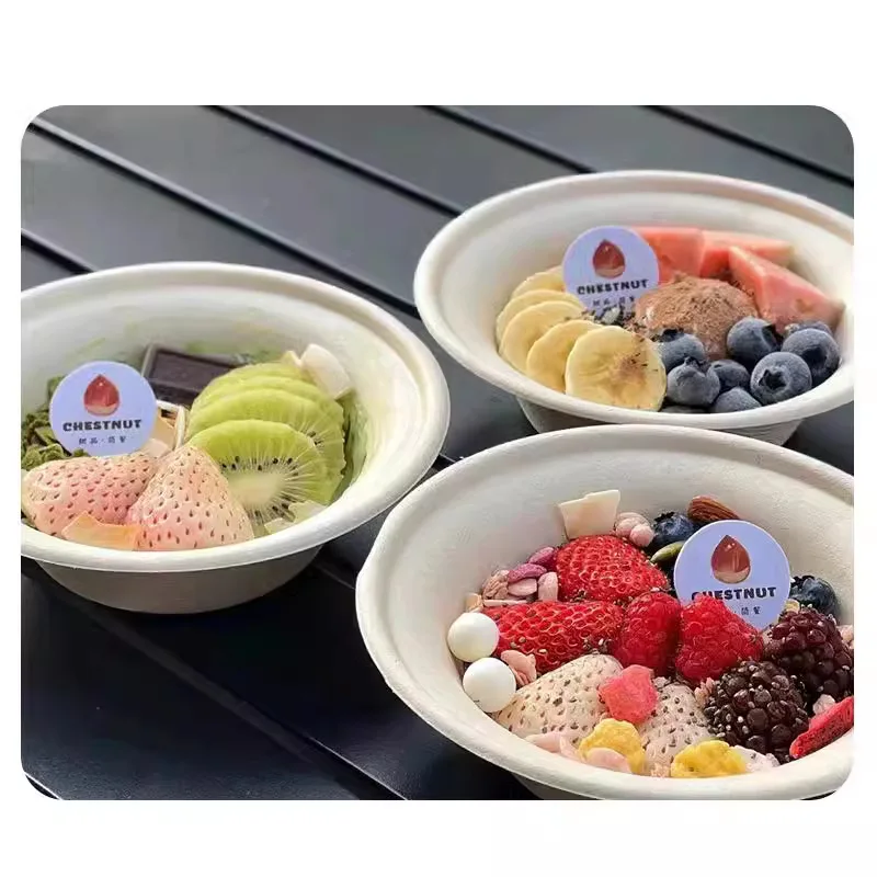 Customized. Disposable Paper Pulp Bowl Internet Celebrity Cold Extraction Yogurt Bowl Disposable Frosted Blossom Fruit Fishing P