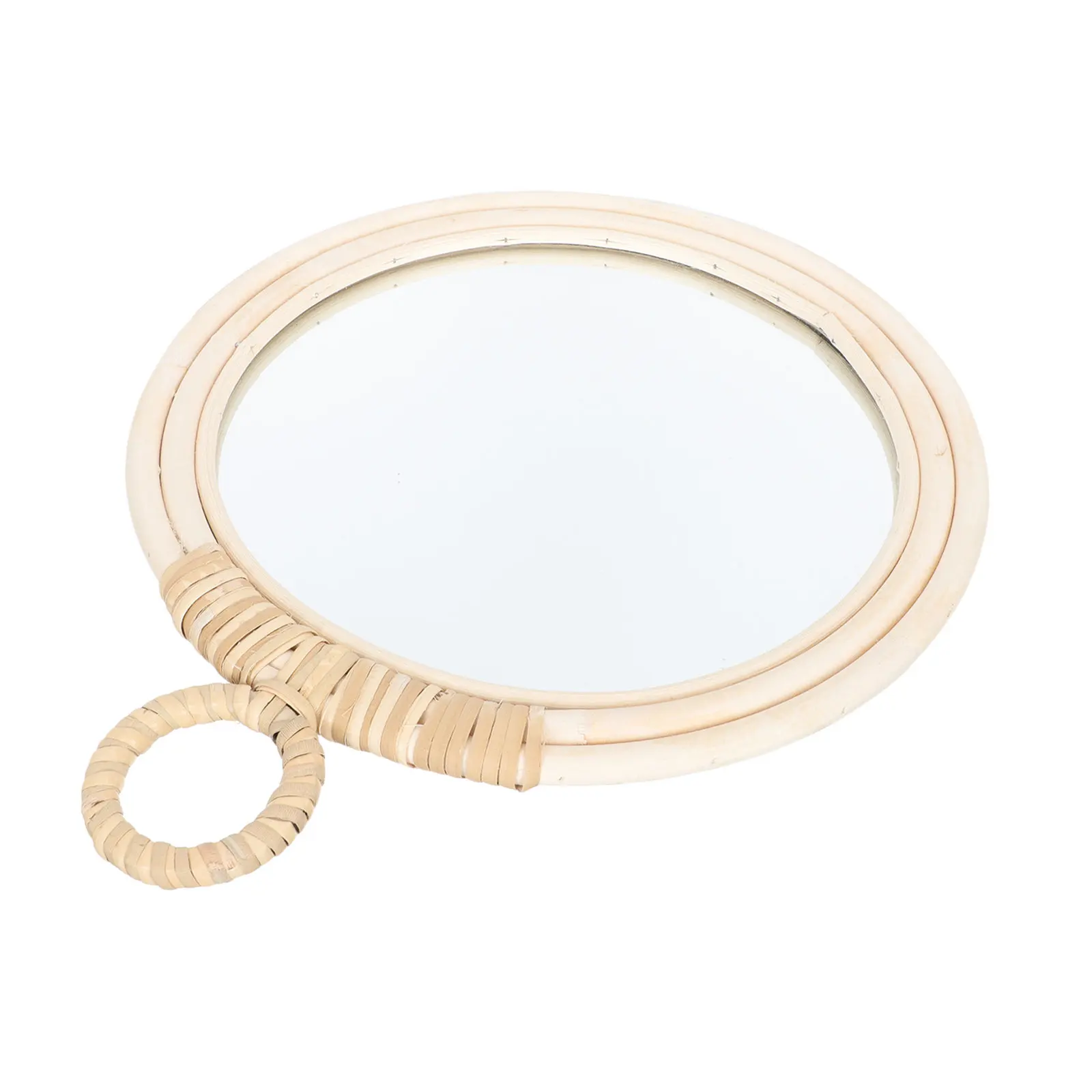 Nordic Style Decorative Wicker Makeup Mirror Wall-Hanging Mirror Artistic Handmade Bathroom Wall Decor Chic Vertical Space