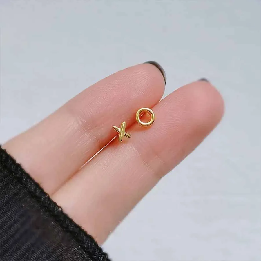 925 Silver Needle Silver Color Simple Xo Leaf Small Stud Earrings for Women Hypoallergenic Daily Wear Ear Girls Pierc Gifts