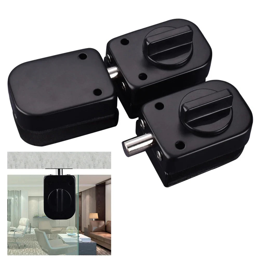 Frameless Glass Door Lock With Easy Installation Elegant Black Finish Reliable Security Solution For 8 12mm Thick Glass Doors