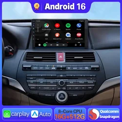 Android 16 Carplay Auto For Honda accord 8 2008 2009 2010-2013 Car Radio GPS Multimedia WIFI+4G Head Unit BT Video Stereo Player