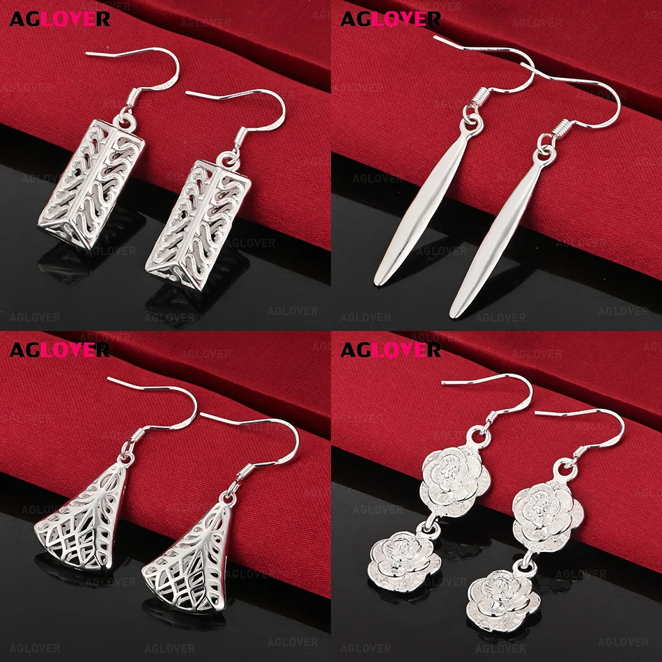 

AGLOVER 925 Sterling Silver Minimalist Geometric Long Earrings Women's Versatile Unique Engagement Wedding Jewelry