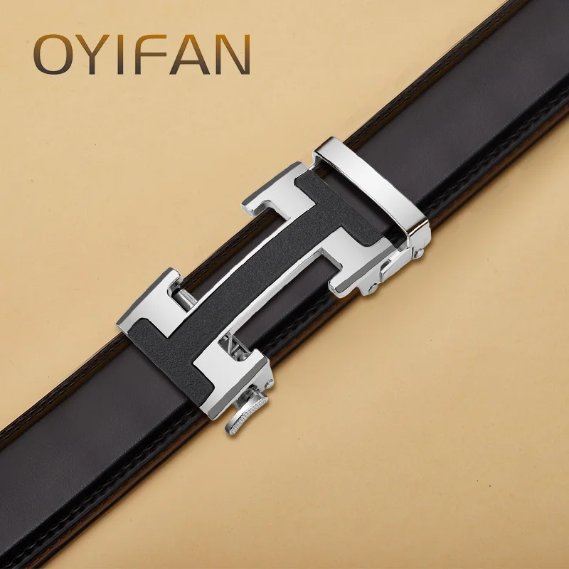 Mens Leather Belt Black Color Automatic Belts Leisure Fashion Ratchet Belts for Men Pants Waistband Genuine leather belt for men