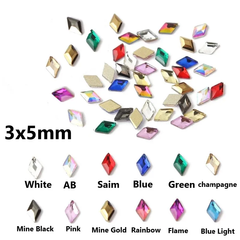 

wholesale rhombus 3*5mm mini Flat Back Nail Rhinestone Special Shaped Crystals Nail Art Stones 3D Personalized Decoration