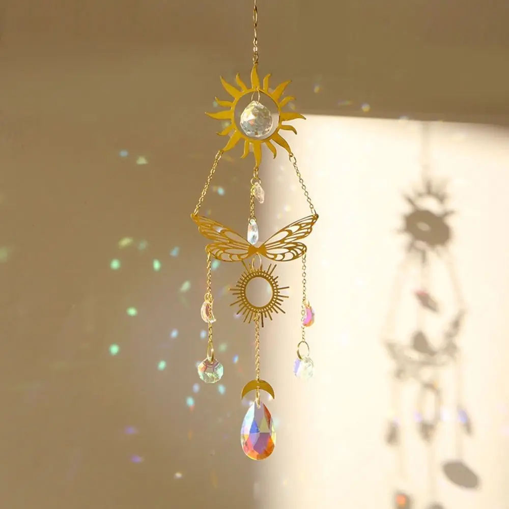 Sun Moon Star Crystal Sun Catcher Stained Glass Rainbow Prism Hanging Wind Chimes Balcony Yard Party Decor Window Drop Bell