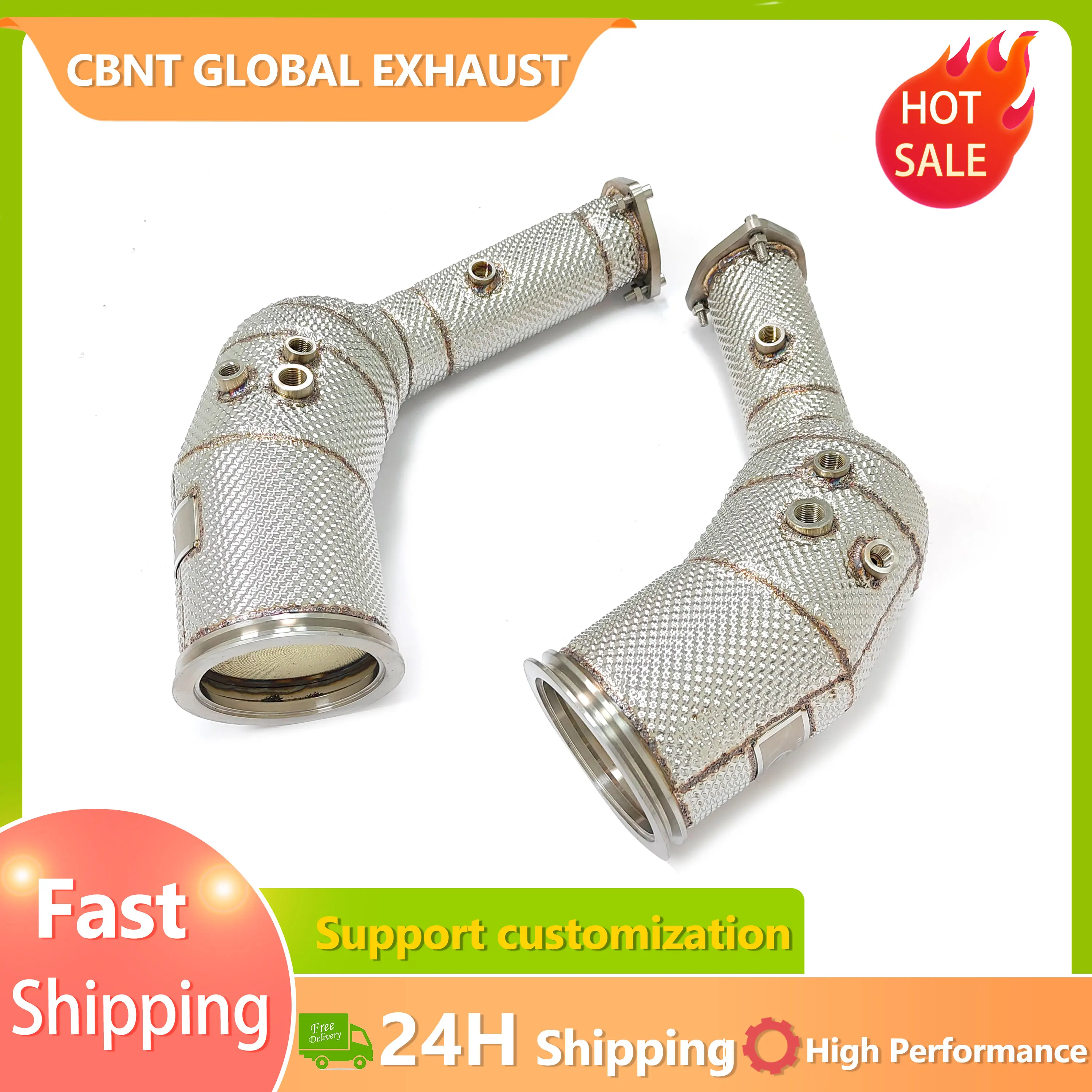 

CBNT Exhaust System High Flow Downpipe for Audi RS6 RS7 C8 4.0T Stainless Steel Performance Tuning Exhaust Pipe with Heat Shield