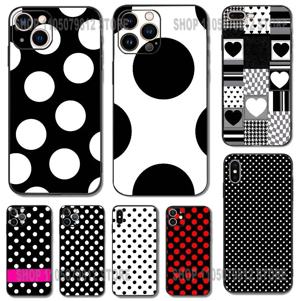 

Phone Case For iPhone 17,16,15,14,13,12,11,X,XR,XS,Plus,Black And White Polka Dot ,Mini,Pro,Max Soft black Shockproof Cover