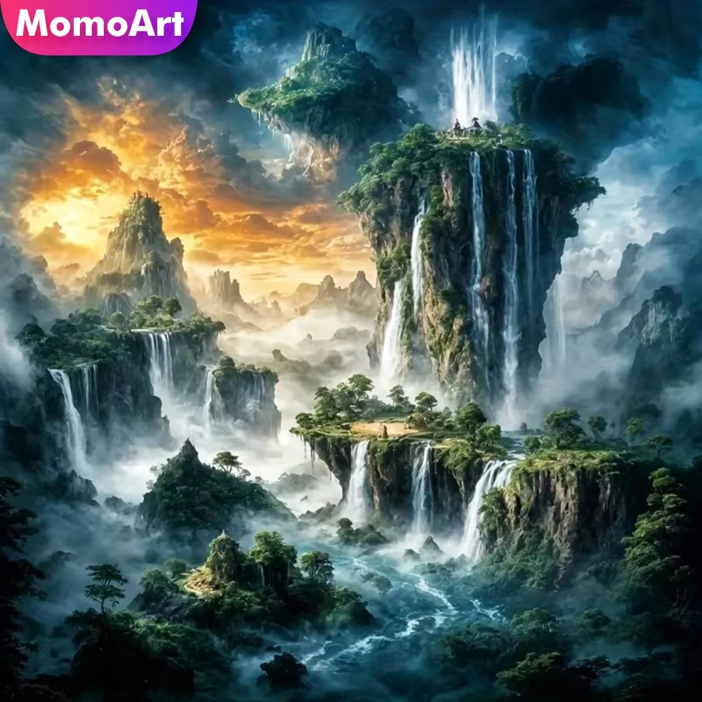 Momoart Diamantmalerei Wasserfall-Landschaft Acryl-Bastelbedarf Diamant-Mosaik Berg-Set DIY Heim Schlafzimmer Wandkunst