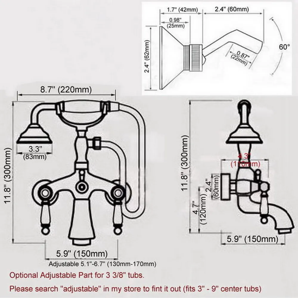 Black Oil Rubbed Brass Double Ceramic Handles Wall Mounted Claw Foot Bathroom Tub Faucet Mixer Tap With Handshower mtf576